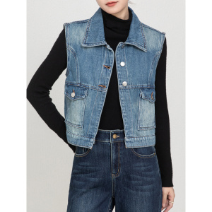 年秋季新款韩版牛仔开衫马甲女高腰牛仔筒喇拖地裤女