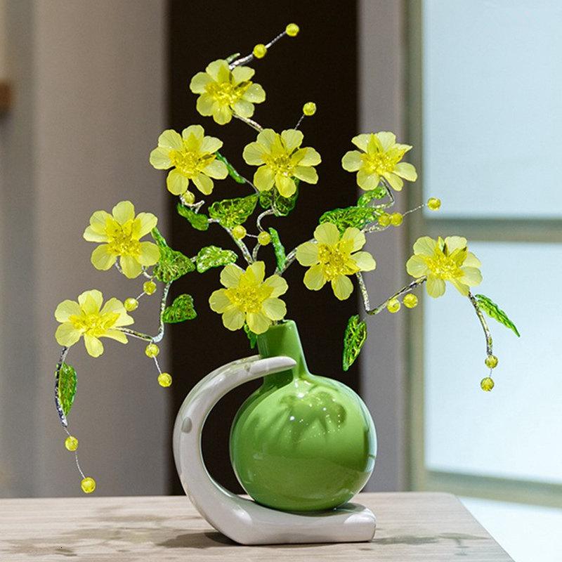 家居客厅摆件陶瓷花插餐桌台面小清新插花花瓶创意电视柜装饰花器 三维工匠 橙色