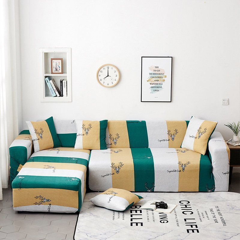 弹力懒人沙发套罩通用型全包萬能套北欧简约布艺沙发垫全盖 三角麋鹿 M码(沙发长度140-185cm适用)一般适合双人沙发