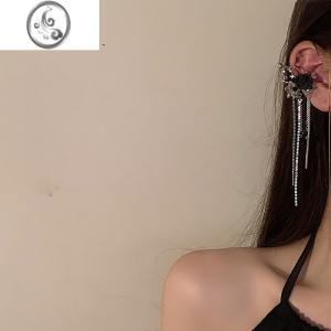 JiMi暗夜精灵 黑色玫瑰蝴蝶耳饰耳骨夹无耳洞流苏耳夹女高级感耳环 无需耳洞黑色玫瑰蝴蝶耳骨夹一对