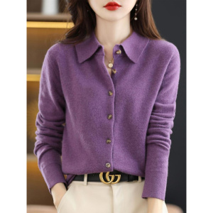 外搭非羊绒衬衫女POLO领针织开衫气质翻领毛衣外套长袖打底春