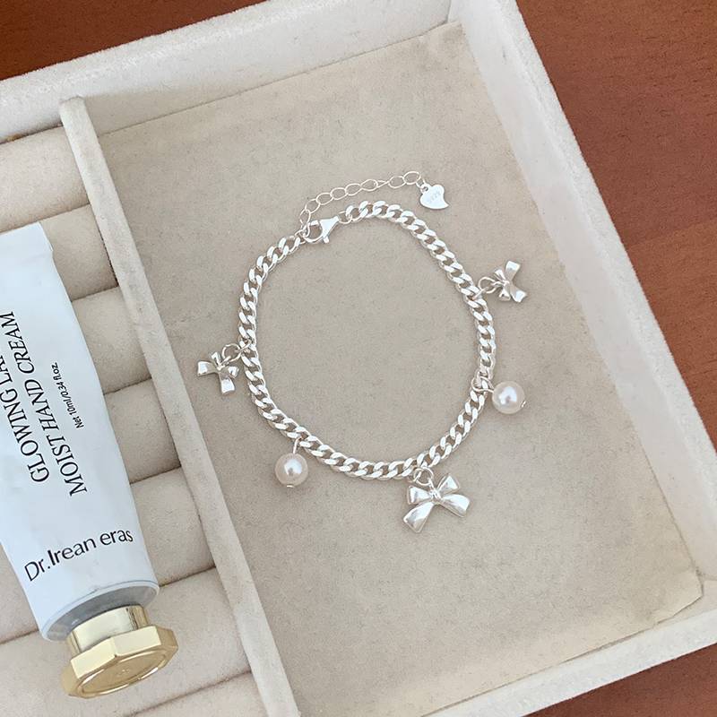 s925纯银[微光蝴蝶结]珍珠链条手链女生ins风设计师款手饰送女朋友老婆情人节七夕生日礼物