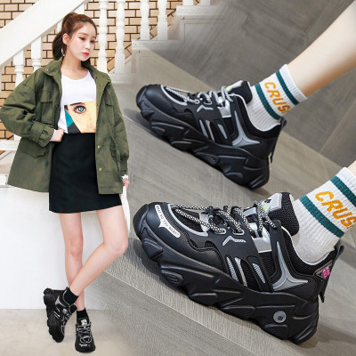 柏洛菲老爹鞋女真皮厚底显瘦增高显脚小时髦百搭学生韩版网红女神运动休闲鞋潮流时尚黑色鞋子