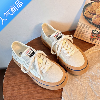 SUNTEK厚底小白鞋女ins潮百搭春秋配裙薄款透气2023夏季新款帆布板鞋子