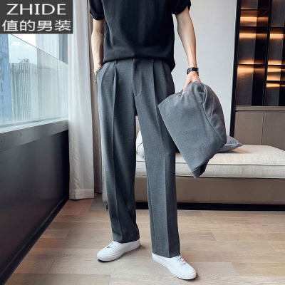 SUNTEK春季新款帅气设计感阔腿裤垂感男士西裤休闲宽松裤子韩版潮流港风西裤