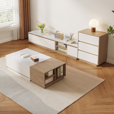 全友家居现代简约玉晶玻璃边桌茶几客厅分区储物组合电视柜家具