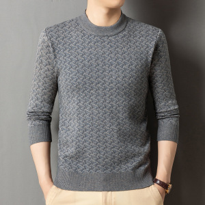 加厚绵柔羊毛衫碎花个性打底圆领毛衣中年男士套头宽松濮院羊毛衫