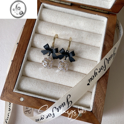 JiMi「安妮公主」黑色蝴蝶结耳环复古高级感蚊香盘耳夹女无耳洞耳饰女