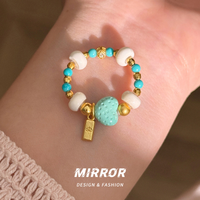 925纯银小象白牙绿松爱心戒指女指环尾戒创意气质礼物新 BCJ3478送女朋友老婆情人节七夕生日礼物