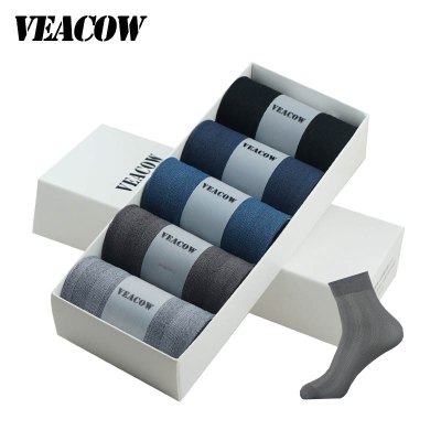 VEACOW10双礼盒装-新款春夏季男士纯色中筒商务丝袜直条纹礼盒薄透气耐穿休闲袜薄丝袜