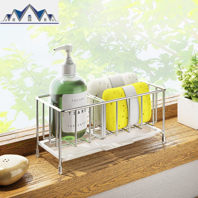 厨房海绵沥水篮洗碗布置物架304不锈钢水窗台边洗洁精收纳架子 三维工匠