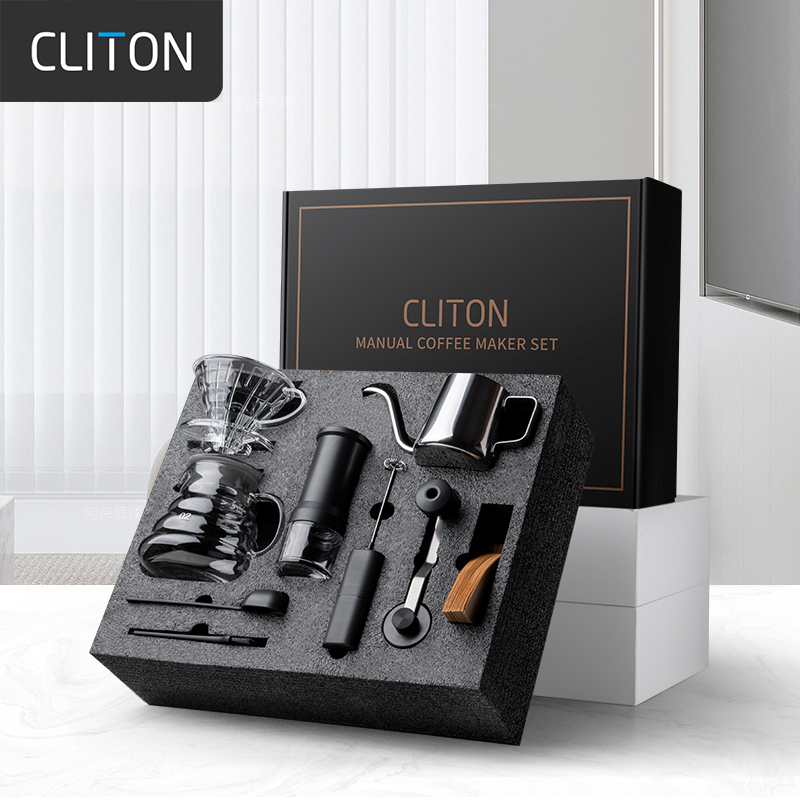 Cliton手磨咖啡机研磨机便携咖啡机咖啡壶咖啡滤杯手冲壶套装CL-CFS04