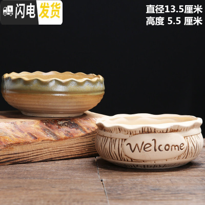 三维工匠多肉花盆陶瓷带托盘粗陶复古素烧紫砂家用创意大小简约 善根两个拼盘 小花盆容器