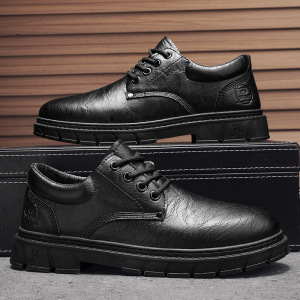 黑色商务男款鞋冬季厚底正装大头休闲马丁鞋英伦风男士小皮鞋帅气