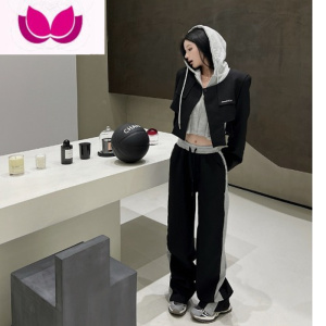 七斓设计感套装黑色长裤小个子小众卫衣外套女春季休闲裤子时尚套