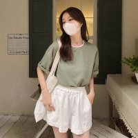 设计感华夫格短袖T恤女夏季新款宽松百搭圆领撞色假两件半袖上衣