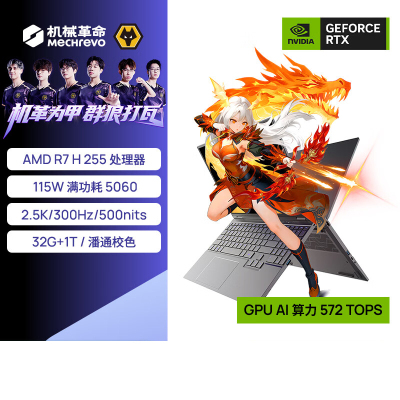 机械革命(MECHREVO)翼龙15Pro 15.3英寸99Wh长续航轻薄游戏笔记本电脑 定制R7H-255 16G 2T RTX5060 2.5K 240H 灰