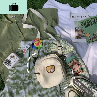 韩国INS可爱小熊古着感斜挎包日系原宿少女小挎包chic软妹帆布包NEW LAKE女斜挎包