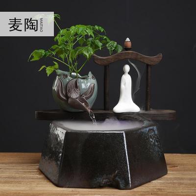 美帮汇新中式禅意流水器喷泉加湿器办公室桌面装饰摆件开业送礼