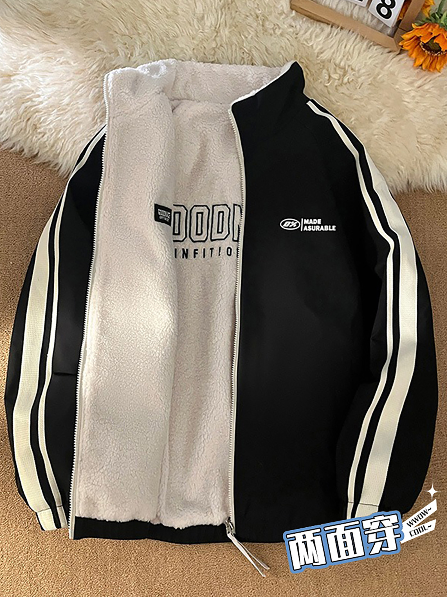 啄木鸟双面穿立领棉衣外套男士秋冬季潮牌高街户外加绒加厚保暖潮