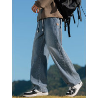 显高垂感直筒牛仔裤男高级感星空纹抽绳青年流行拖地裤男秋冬新款