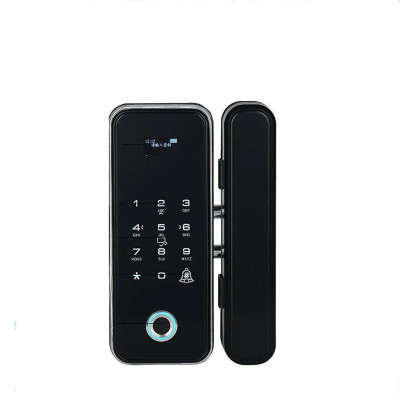 办公室玻璃门指纹锁免开孔密码锁单双门有无框智能全自动电子门锁 APP智能铝合金款 金色 双门有框