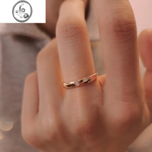 JiMi显白金小众设计ins潮时尚个性复古镶钻光面简约戒指对戒情侣