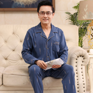 中老年人爸爸睡衣男秋冬季宽松长袖中年男式开衫可外穿家居服套装