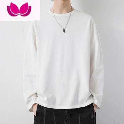 七斓白色潮牌长袖t恤男2023新款宽松卫衣叠穿打底衫百搭纯色上衣