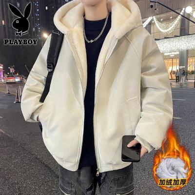 花花公子新款高品质秋冬季青少年加绒棉衣男潮流设计感棉服外套