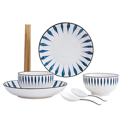 LICHEN景德镇餐具日式风格碗碟套装兰草8件套