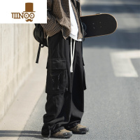 YANXU黑色工装裤男士日系大码宽松直筒休闲新款秋季男生潮牌拖地长裤子