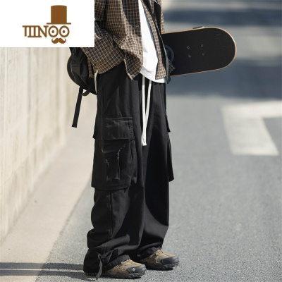 YANXU黑色工装裤男士日系大码宽松直筒休闲新款秋季男生潮牌拖地长裤子