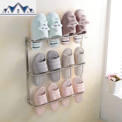 浴室拖鞋架壁挂厕所墙壁挂式简易免打孔不锈钢卫生间鞋架拖鞋架子 三维工匠收纳层架