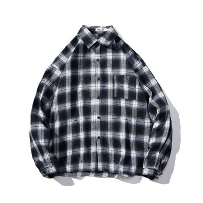 梵克公牛简约格子衬衫男潮牌长袖宽松港风ins复古港味青少年休闲学生内搭C17格子长衬衫