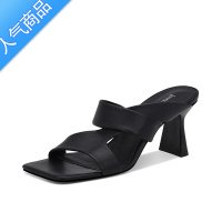 SUNTEK法式优雅简约2023夏季新款方头时装凉拖配裙子温柔软皮高跟凉鞋女