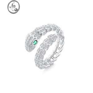 JiMi925银银开口蛇形戒指女ins潮时尚个性小众设计轻奢冷淡风蛇骨指环 银色开口满钻蛇指环