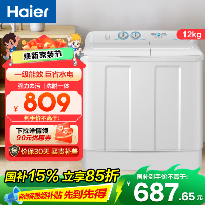 海尔(Haier)12公斤 大容量 双缸洗衣机 半自动 二级能效 宽电压 双电机 XPB120-81D2