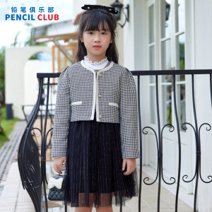 [1件3折]铅笔俱乐部秋冬新款女童外套中大童短款千鸟格上衣儿童长袖衫
