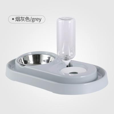 二合一米妮宠物自动喂食喂水器自助喂食机狗狗猫碗猫咪狗粮猫粮投食机简约款-烟灰色