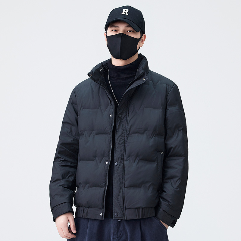 冬季羽绒服男士白鸭绒潮流冬装立领休闲纯色百搭青年面包服外套男