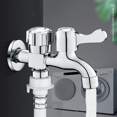 藤印象洗衣机铜水龙头一进二出双头双开双控一分二万能接头双出水家用