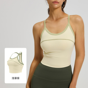 新款线感运动背心一体杯美背防震运动瑜伽文胸上衣女