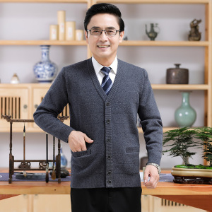 秋冬开衫 加厚中年开衫针织衫毛衣男 宽松爸爸装代理