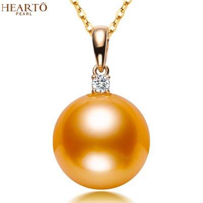 海瞳18K金南洋金珠吊坠单颗经典王妃气质梦舒-正圆浓金海水珍珠项链女生日礼物锁骨链珠宝首饰