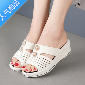 SUNTEK拖鞋女夏外穿新款松糕厚底高跟妈妈拖鞋韩版塑料防滑社会女凉拖鞋