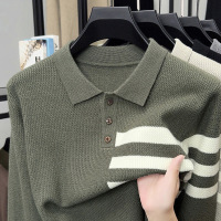 时尚翻领拉链男士毛衣秋冬季新款加厚提花打底针织衫男