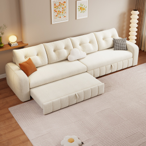 欧梵森现代简约多功能猫抓皮沙发床可折叠伸缩一体两用客厅家用大小户型沙发