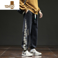 YANXU2023新款牛仔裤男士宽松直筒加肥加大潮牌款小熊百搭休闲长裤