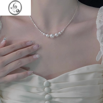 JiMiS925银银碎银珍珠项链女渐变微笑轻奢小众拼接设计施家强光锁骨链